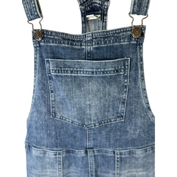 Aerie Denim Bib Overalls Shorts Floral Embroidered Pocket Size Small Romper - Picture 5 of 5